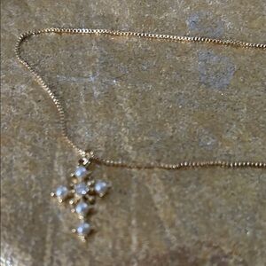 Gemelli Gold Necklace with Pearl and Crystal Cross Pendant NWT